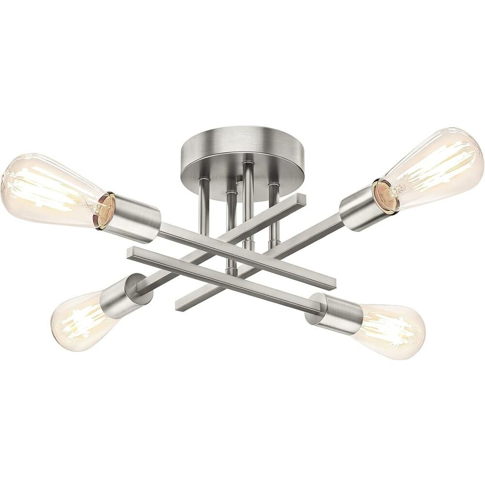 Brushed Nickle Semi Flush Mount Ceiling Lights, 4-Light Modern Industrial - Picture 1 of 7